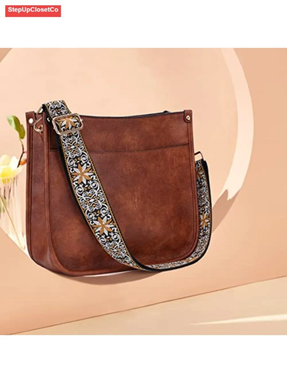 Women's Vegan Leather Hobo Crossbody Bag with 2 Adjustable Guitar Straps Gold